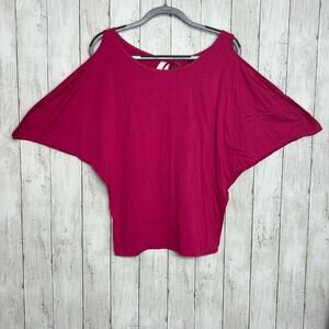 Short Sleeve Pink Dolman Sleeve Cold Shoulder Tie Back Key Hole Scoop Neck Small